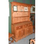 A 20th Century Pine Farmhouse Kitchen Dresser, 144cm by 47cm by 200cm