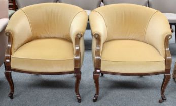 A Pair of Edwardian Inlaid Mahogany Horse Shoe Back Chairs