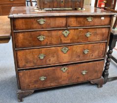 An 18th Century Crossbanded Walnut Four Height Straight Front Chest of Drawers, with moulded top and