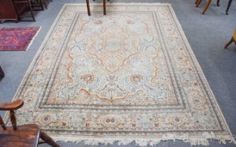 Kashan Design Carpet, the cream field of vines centred by a medallion, framed by spandrels and