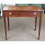 A George III Mahogany Side Table, moulded rectangular top, single drawer, tapered squared legs, 72cm