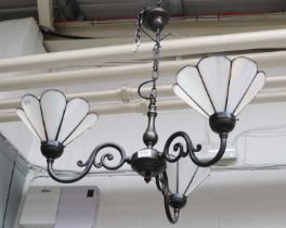 A 20th Century Three Branch Ceiling Light, with opaque lustre shades, 70cm drop General wear,
