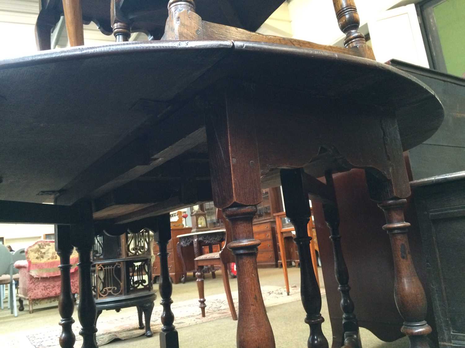 A 17th Century Gateleg Table, oval top, twin drop leaves, baluster turned legs and stretchers with - Image 2 of 9