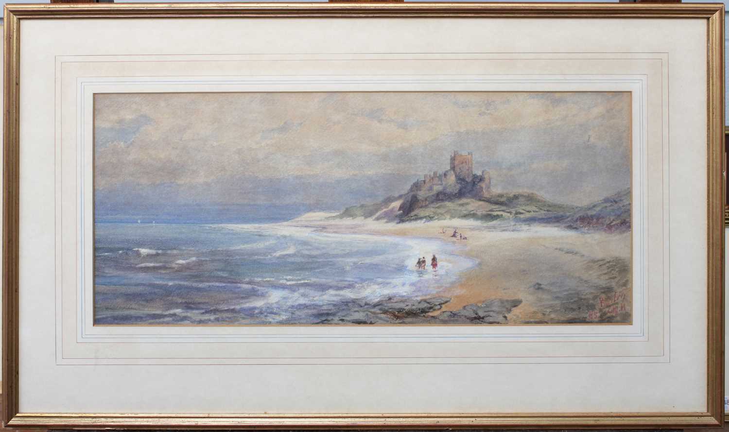 Edwin Moore (1813-1893) "Bambro" View of Bamborough Castle and Beach Indistinctly signed, - Image 3 of 10