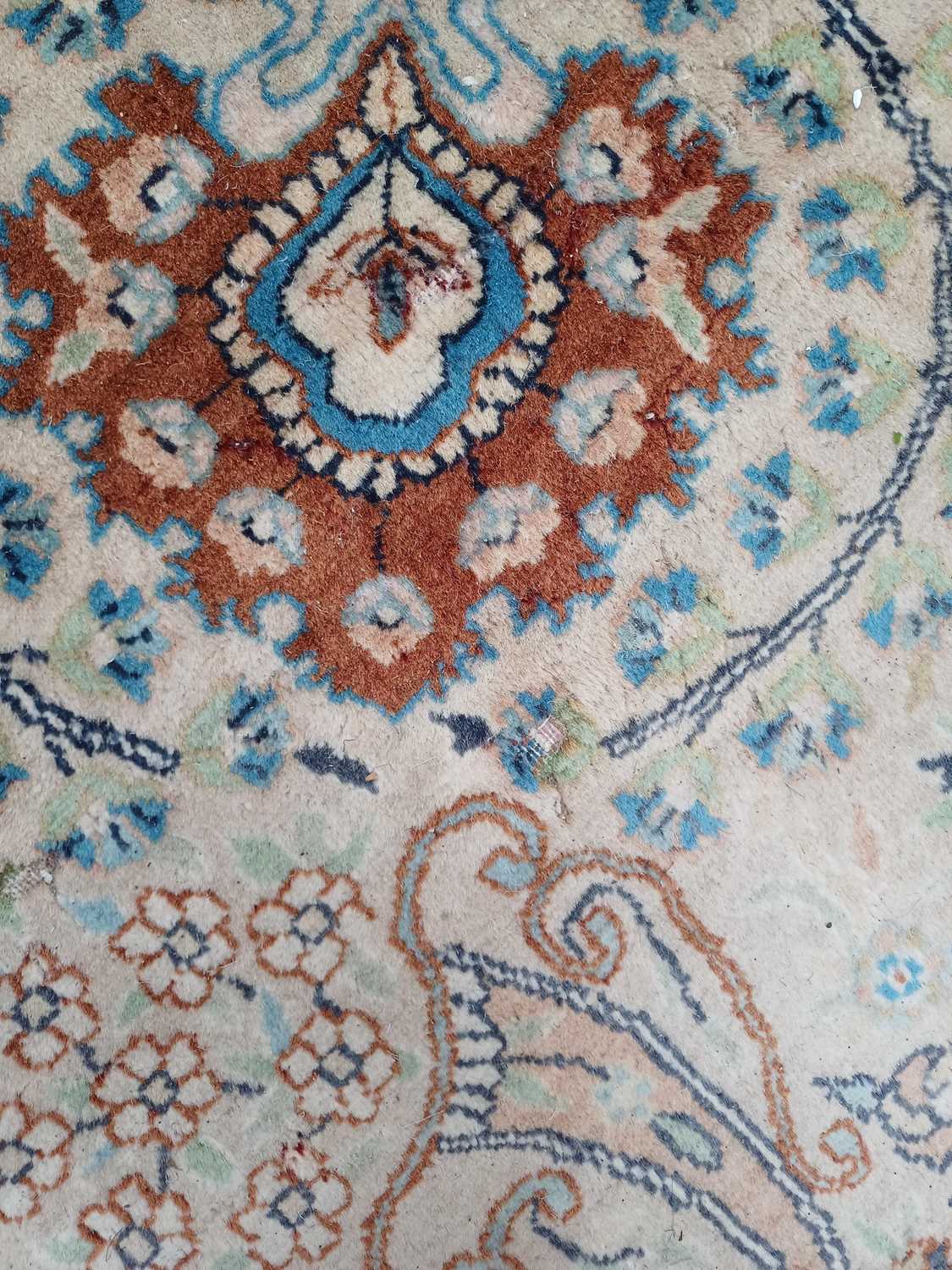 Kashan Design Carpet, the cream field of vines centred by a medallion, framed by spandrels and - Image 2 of 10