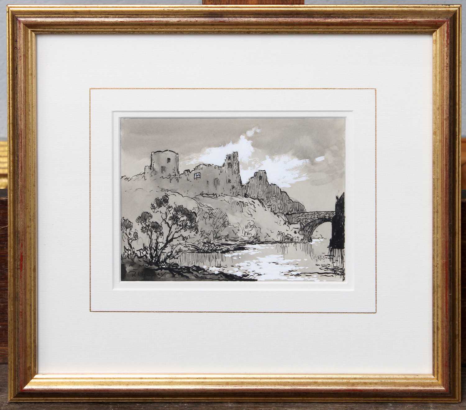 Robert Leslie Howey (1900-1981) Barnard Castle Signed, monochromatic mixed media, 12cm by 16.5cm - Bild 2 aus 2