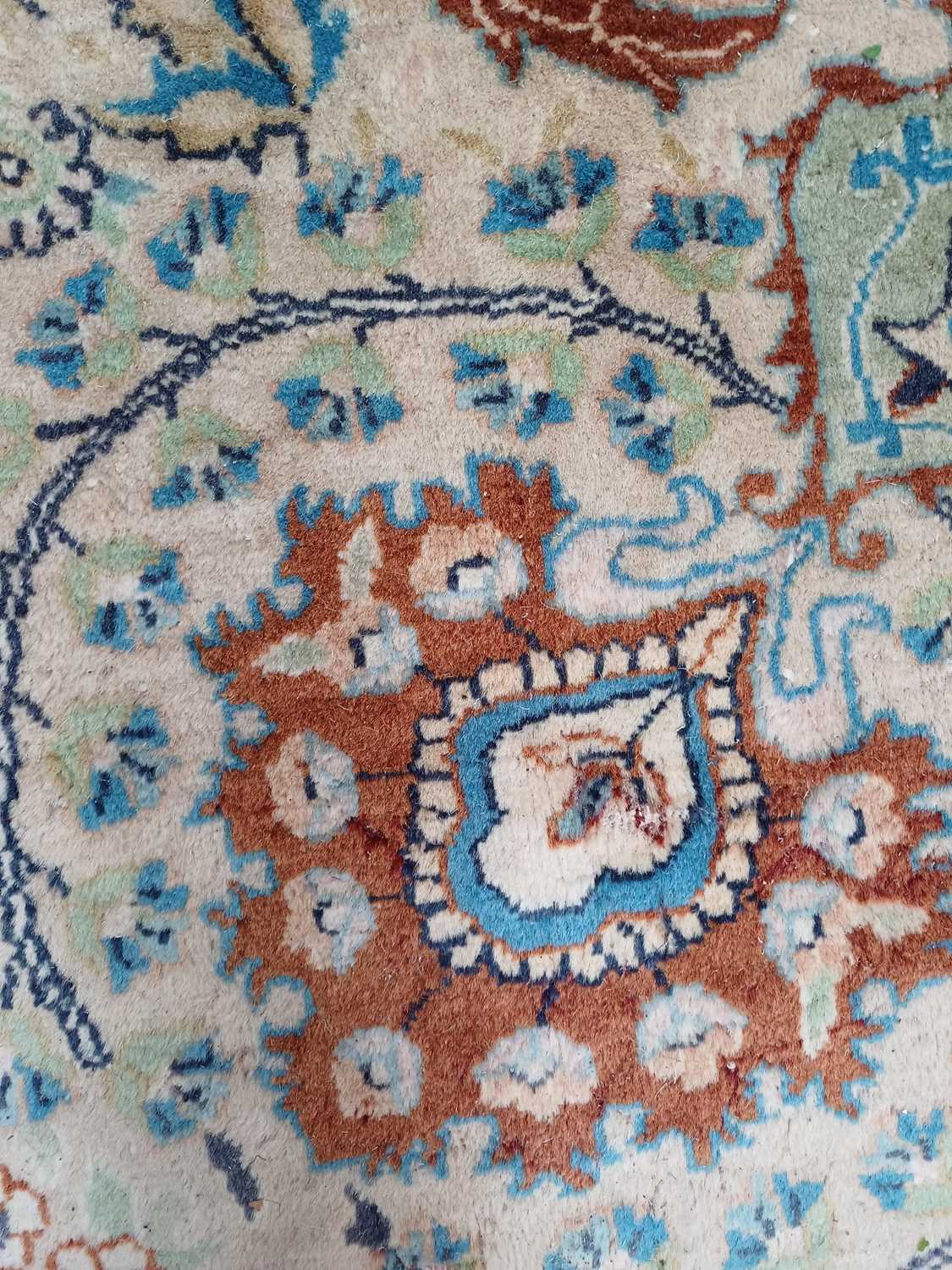 Kashan Design Carpet, the cream field of vines centred by a medallion, framed by spandrels and - Image 9 of 10
