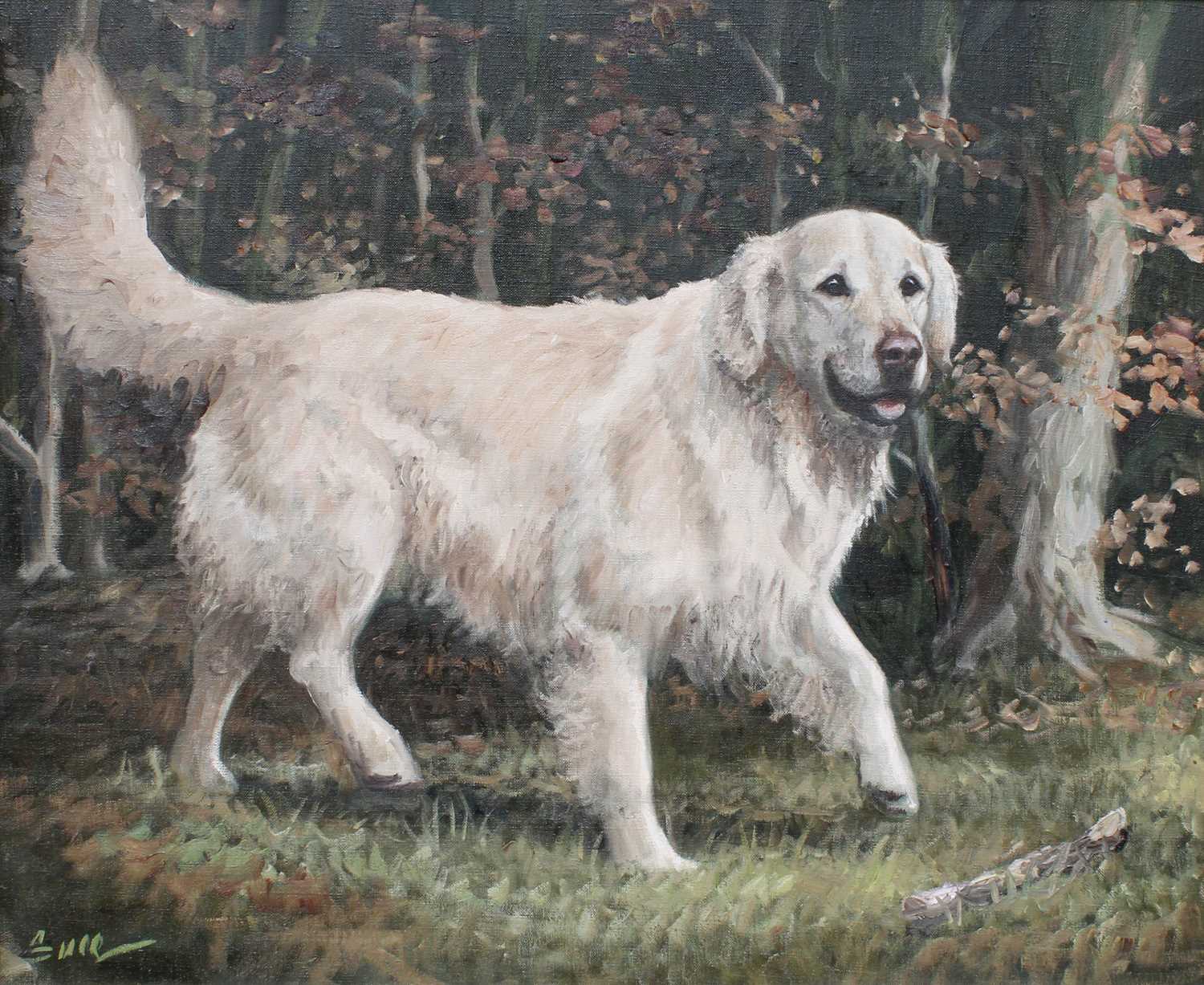 Des Snee (20th Century) "Brig" Portrait of a Golden Retriever Signed, signed, inscribed and dated