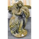A Composite Garden Figural Group, of lovers embracing, on plinth base, 66cm high