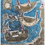 William Black (Contemporary) "Moored Boats" Signed, dated (19)62 and numbered 19/25, coloured