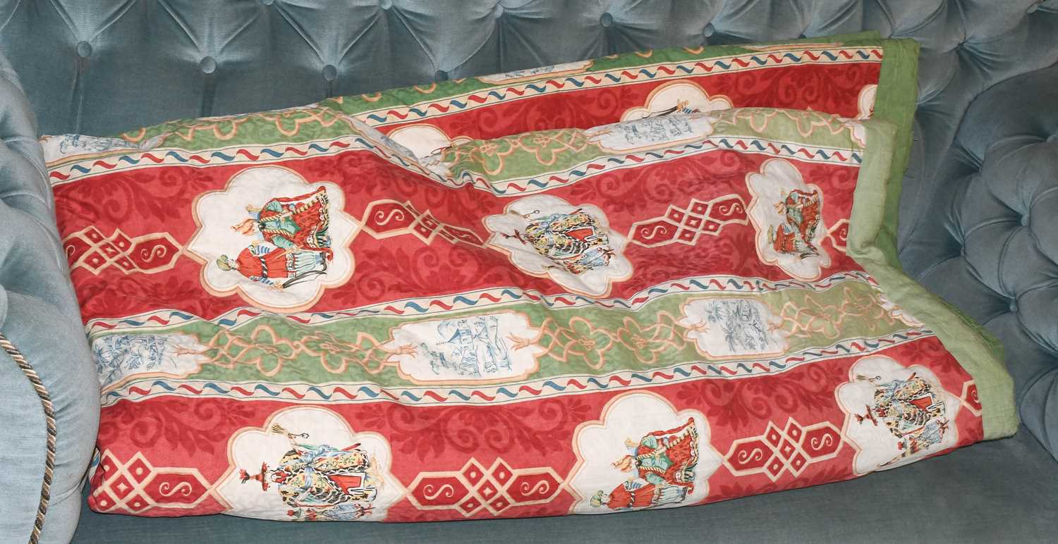 A Pair off Osborne & Little Potentate Pattern Printed Curtains, in red and green, with chinoiserie - Image 3 of 3