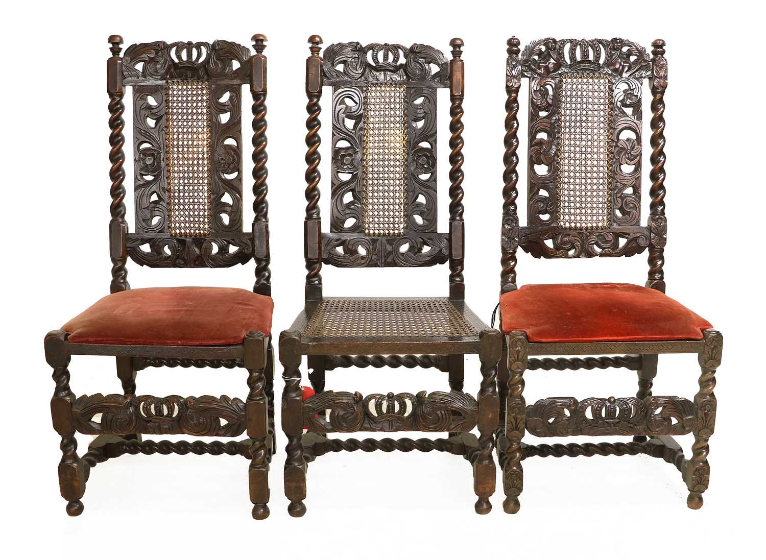 A Harlequin Set of Eight (6+2) William & Mary Carved Walnut High-Back Side Chairs, Late 17th - Image 2 of 7