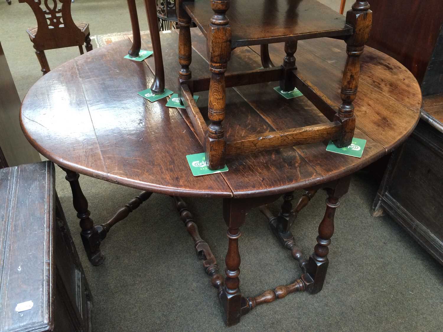 A 17th Century Gateleg Table, oval top, twin drop leaves, baluster turned legs and stretchers with - Image 8 of 9