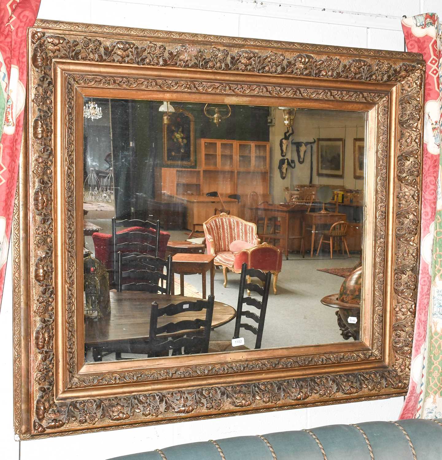 A Victorian Carved Giltwood and Gesso Picture Frame, mid 19th century, with later plain mirror plate - Image 4 of 4