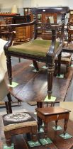 A William IV Mahogany Elbow Chair, a 19th century mahogany small box top table and a beadwork