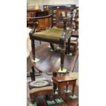 A William IV Mahogany Elbow Chair, a 19th century mahogany small box top table and a beadwork