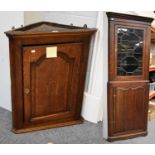 A George III Oak Part Glazed Standing Corner Cupboard, 75cm by 40cm by 197cm; together with an