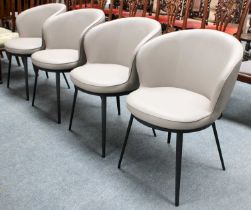 A Set of Four Barker & Stonehouse "Curved Back" Dining Chairs, leather upholstered on black metal