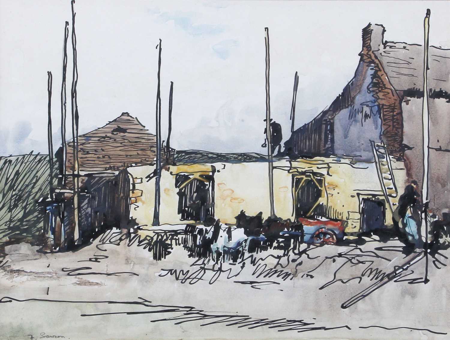 Fred Lawson (1888-1968) At work building a bridge Signed, pen and watercolour, together with a - Image 2 of 15