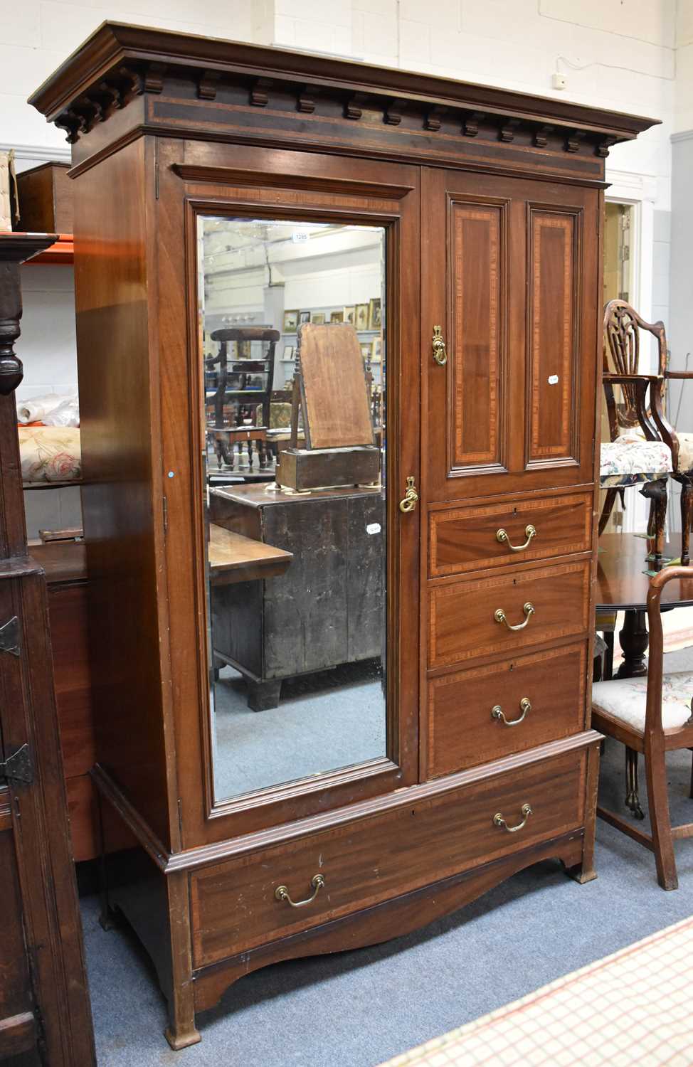 An Edwardian Mahogany and Satinwood Crossbanded Compactum Wardrobe, the moulded cornice above - Image 2 of 2