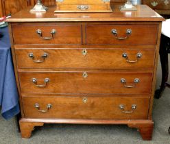 A Georgian Style Fruitwood Chest of Two Short Over Three Long Drawers, gilt metal swan neck handles,