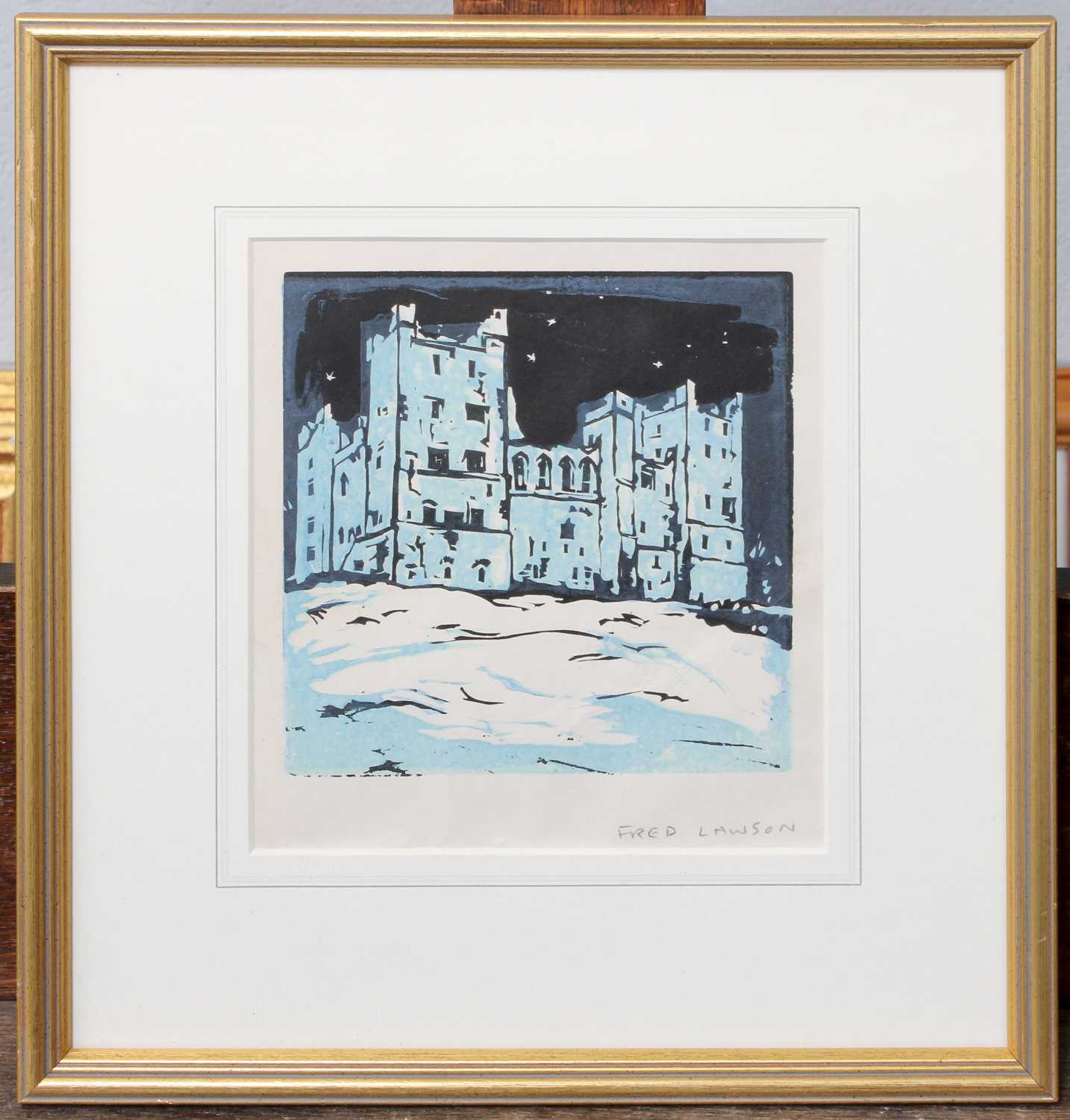 Fred Lawson (1888-1968) Bolton Castle in the snow Signed, woodcut, together with a further woodcut - Image 3 of 11