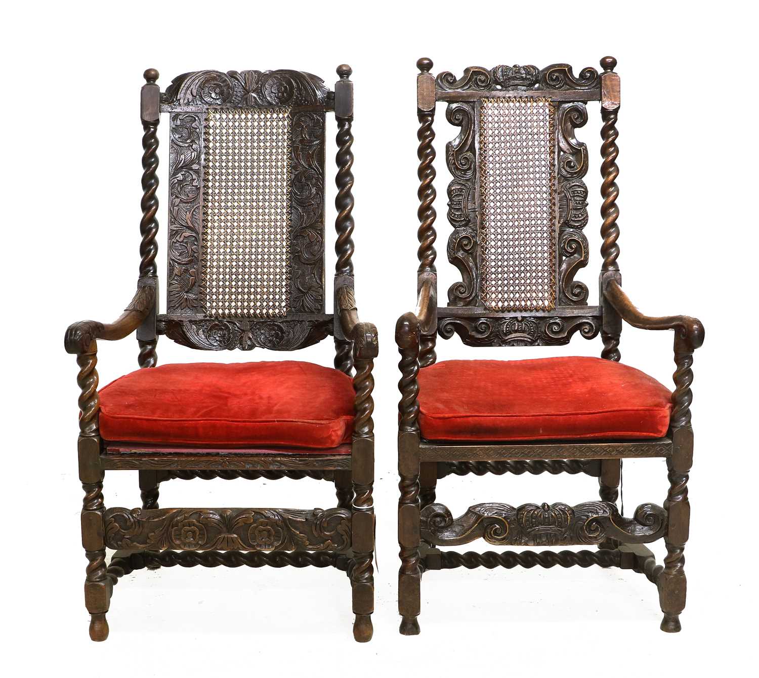 A Harlequin Set of Eight (6+2) William & Mary Carved Walnut High-Back Side Chairs, Late 17th - Image 3 of 7