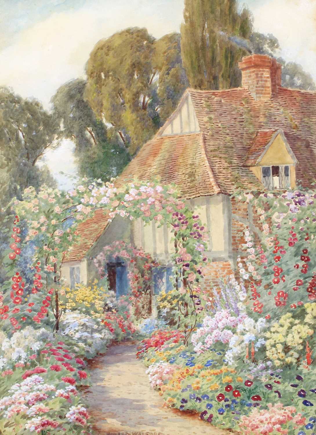 Howard Neville Walford (1864-1950) A cottage garden scene Signed, watercolour heightened with white;