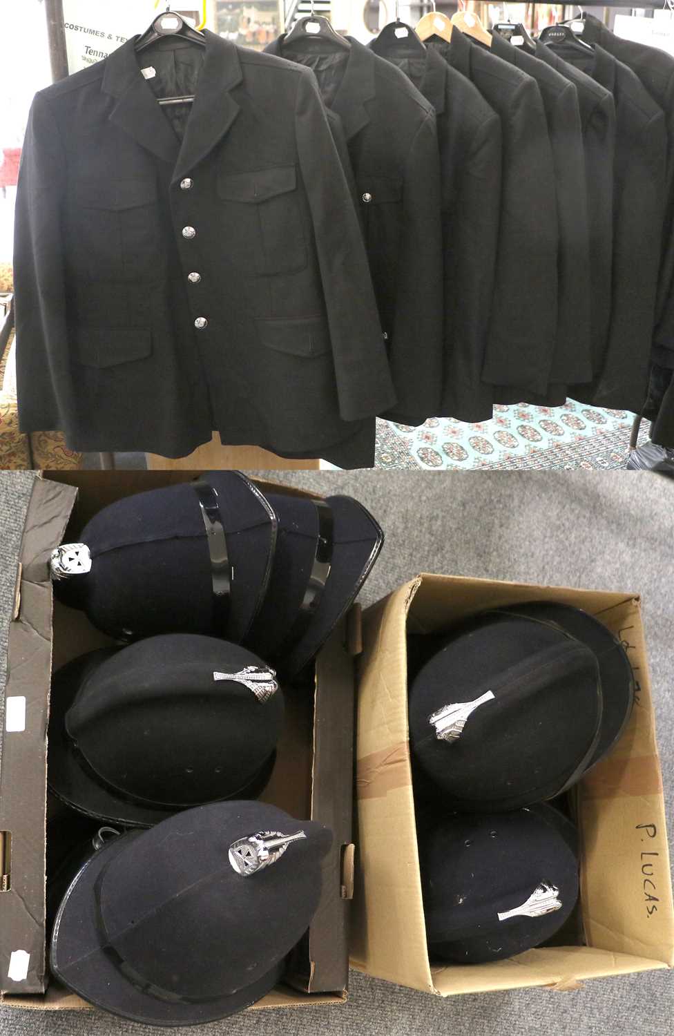 Eleven Elizabeth II British Police Officer's Jackets, with chrome buttons; twelve Elizabeth II