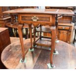 A Queen Anne Style Burr Walnut and Cross Banded Drop Leaf Lamp Table by Waring and Gillow Ltd,