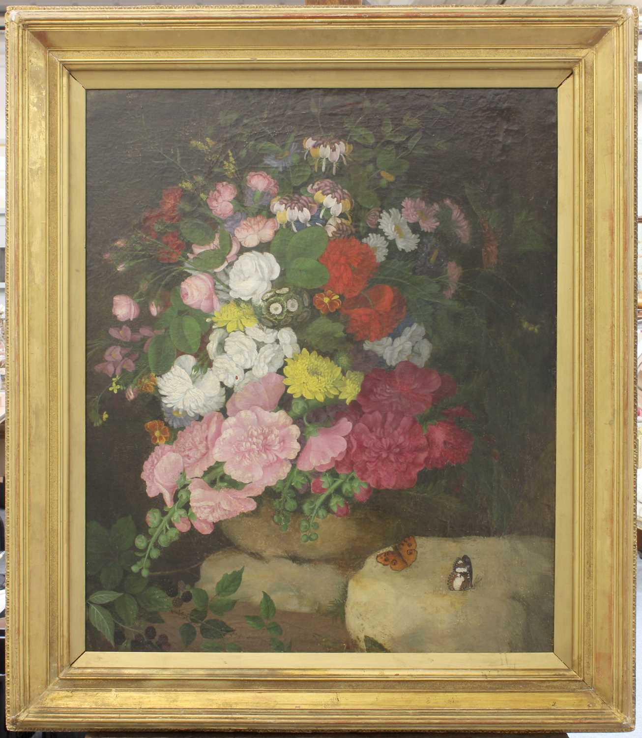 Manner of Jan van Os (1744-1808) Dutch Still life of flowers and butteflies Oil on canvas, 75cm by - Image 2 of 2