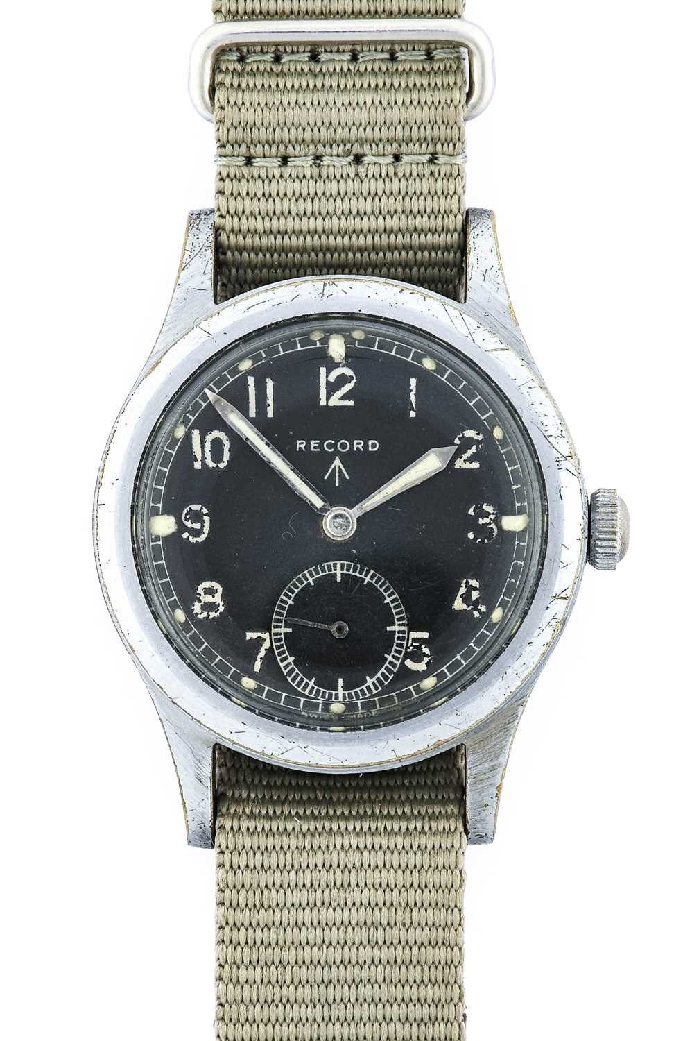 Record: A World War II Military Wristwatch, signed Record, know by collectors as one of "The Dirty