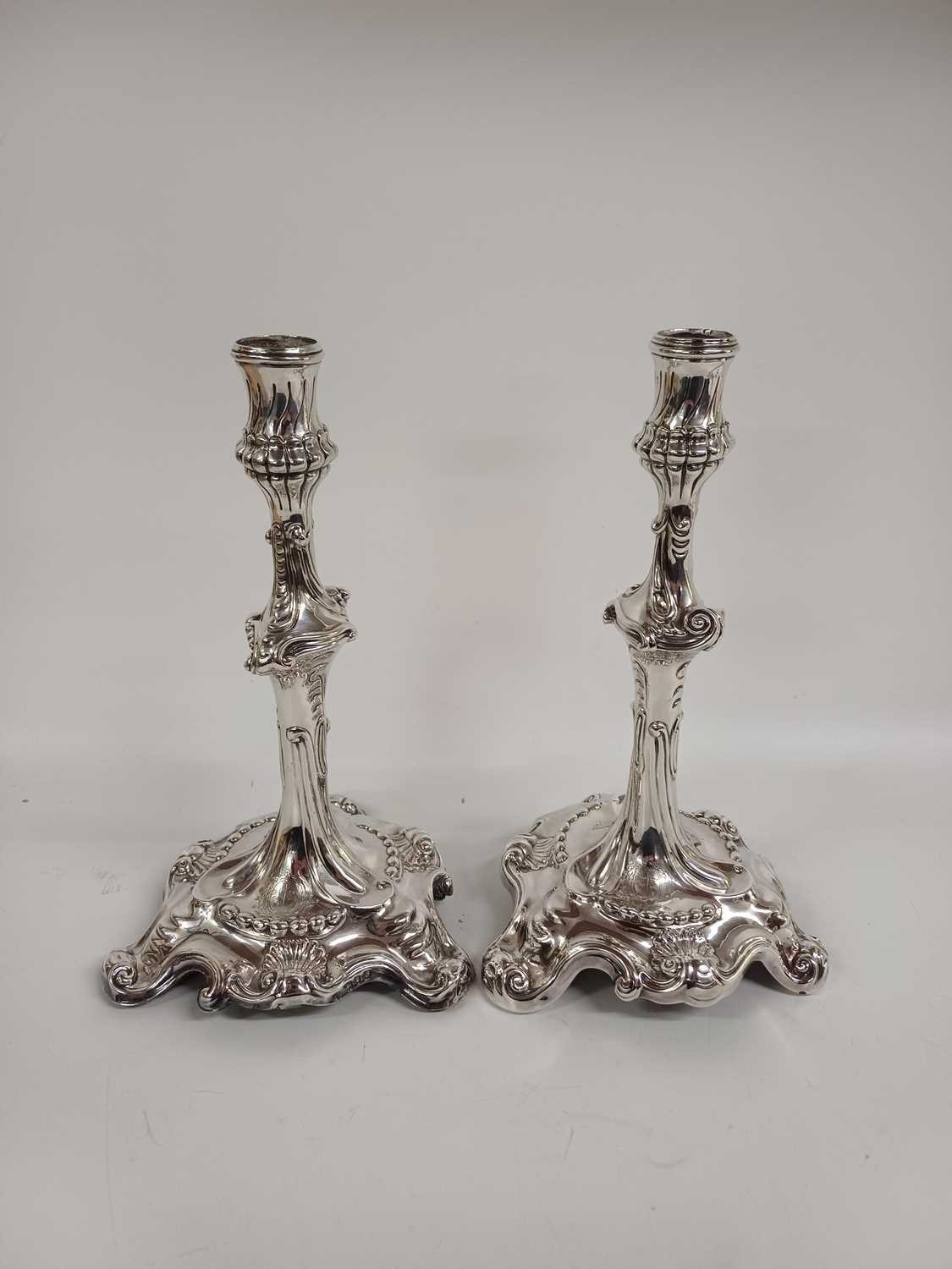 Two George III Silver Two-Light Candleabra, One Base by Ebenezer Coker, London, 1760, The Other Bas - Bild 8 aus 10