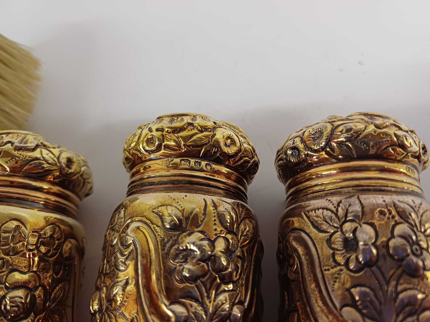 A Set of Six Victorian Silver-Gilt Dressing-Table Bottles or Jars, by Samuel Summers Drew and Ernes - Image 7 of 9