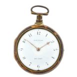 McCabe: A Gilt Metal and Tortoiseshell Pair Cased Verge Pocket Watch, signed Willm McCabe, Bow