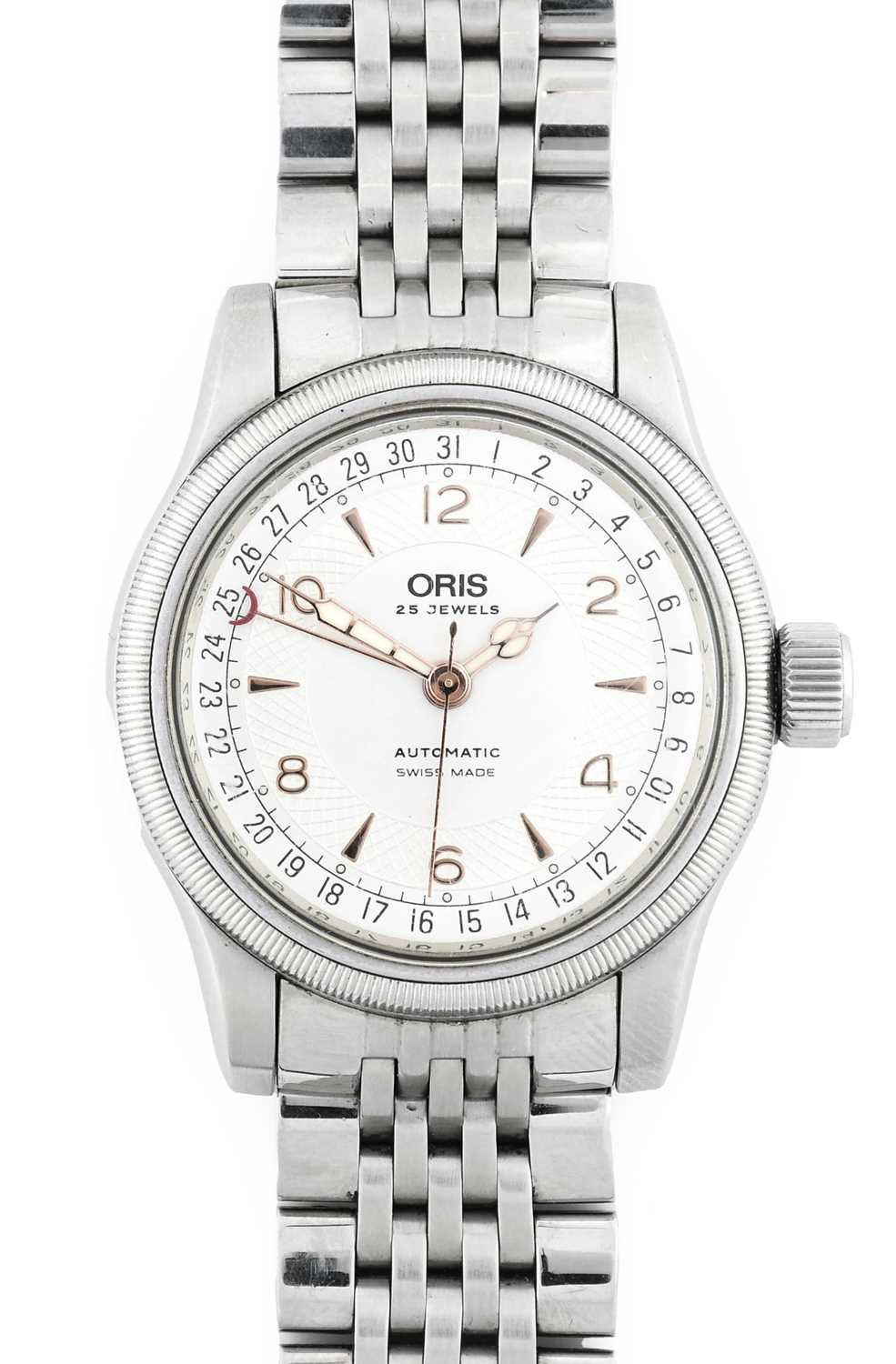 Oris: A Stainless Steel Calendar Centre Seconds Wristwatch, signed Oris, model: Big Crown Pointer