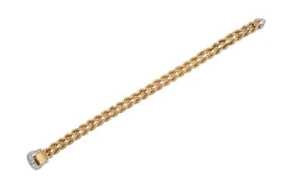 A Diamond Buckle Bracelet two rows of yellow rope twist chain terminating to an eight-cut and