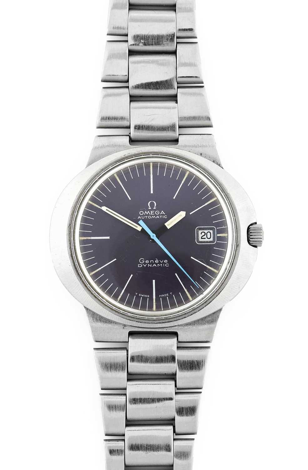 Omega: A Stainless Steel Automatic Calendar Centre Seconds Wristwatch, signed Omega, Geneve,