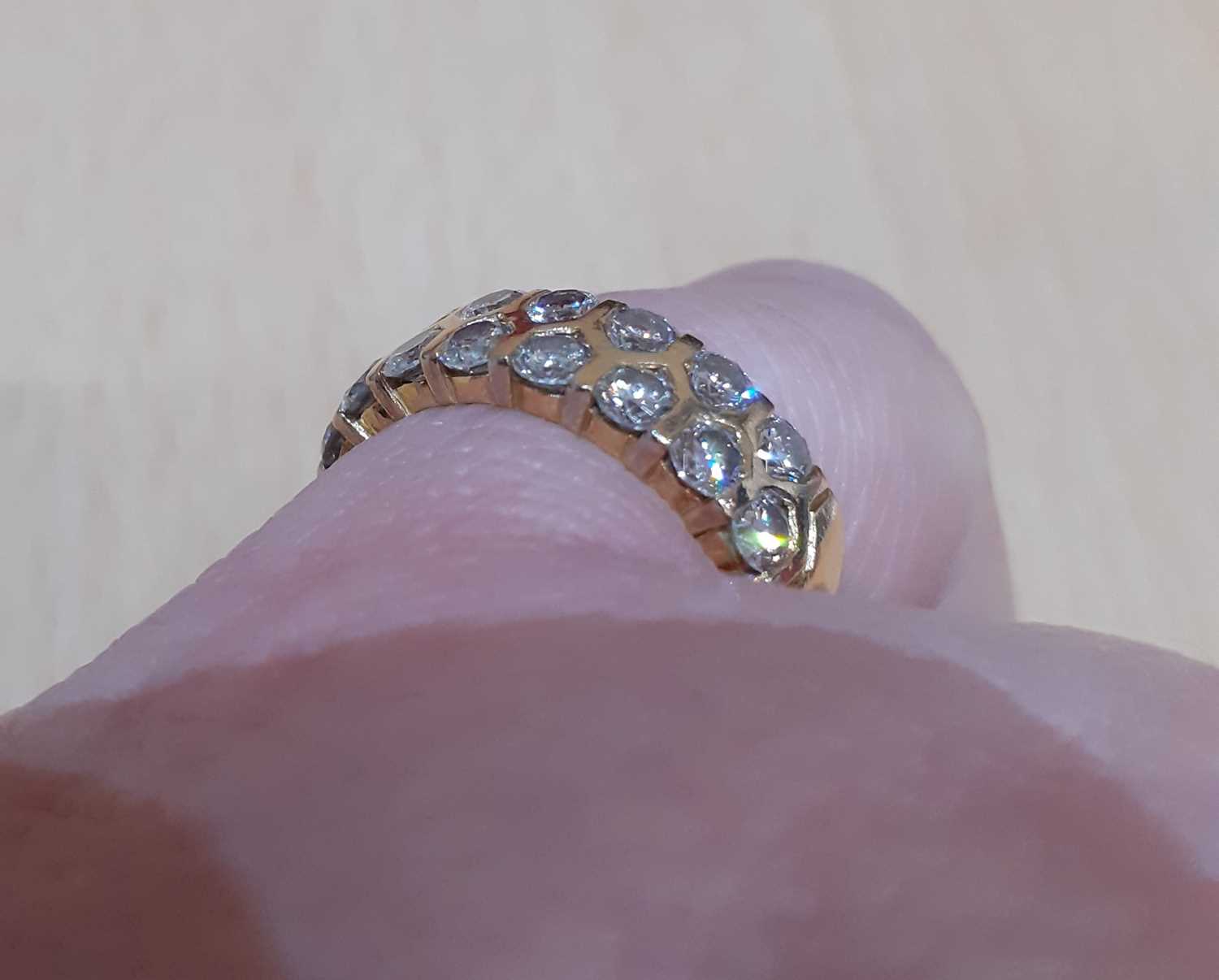 An 18 Carat Gold Diamond Half Hoop Ring two rows of round brilliant cut diamonds in yellow tension - Image 4 of 5