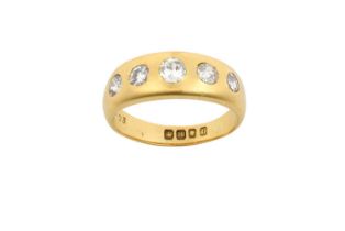 An 18 Carat Gold Diamond Five Stone Ring the graduated old cut diamonds inset into a tapered
