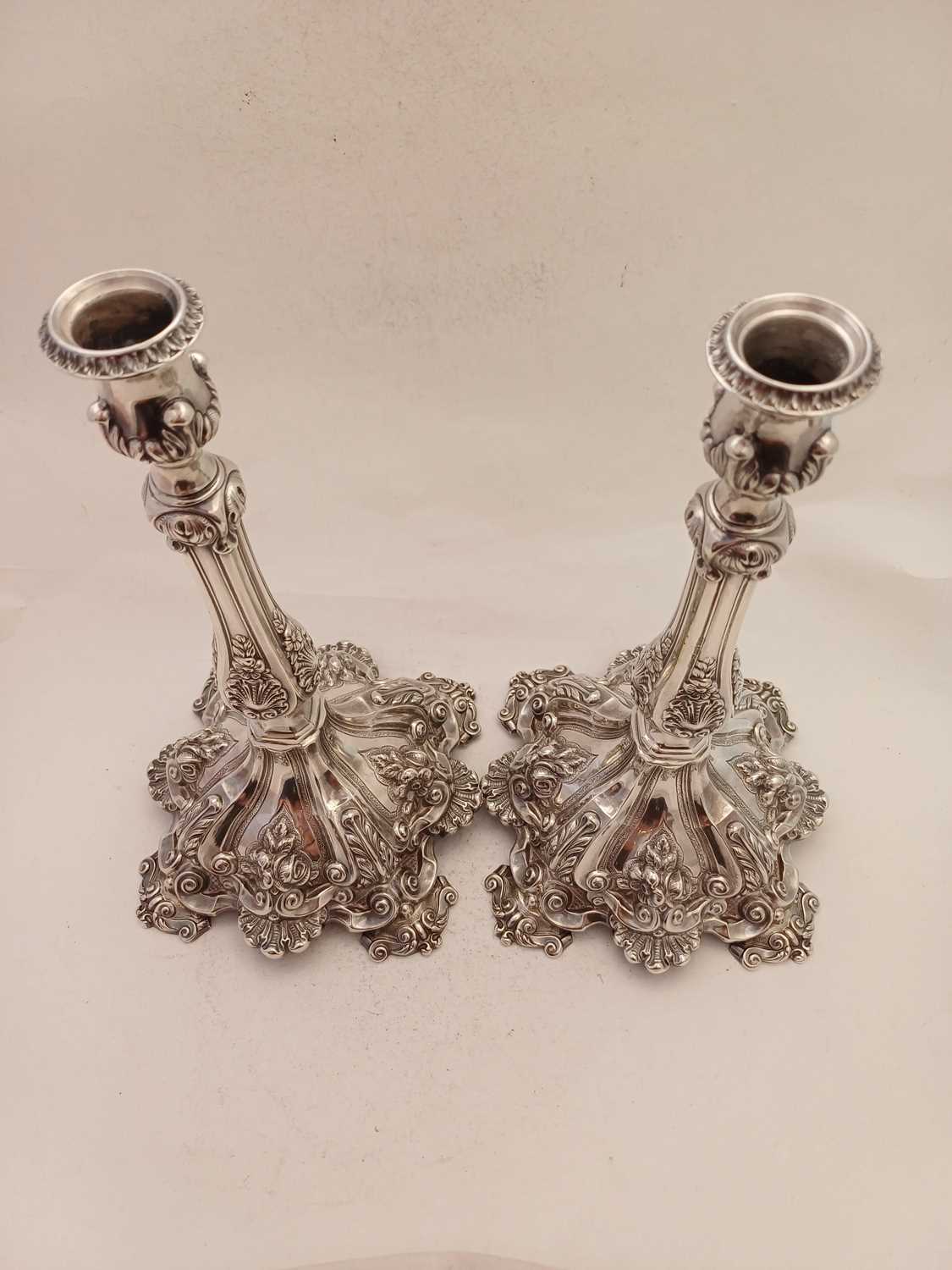 A Pair of Portuguese Silver Five-Light Candelabra, by Topázio, Second Quarter 20th Century - Image 7 of 10