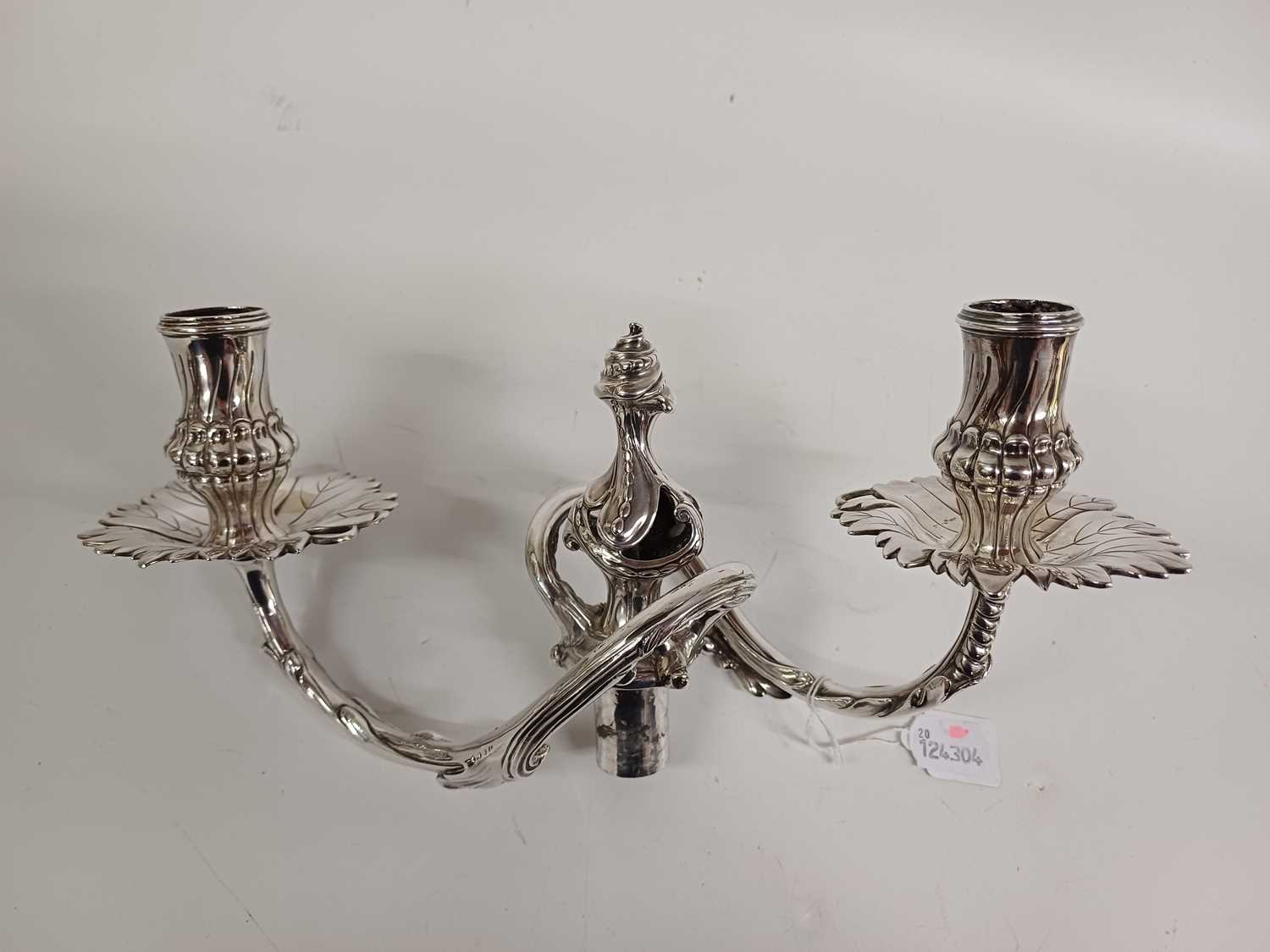 Two George III Silver Two-Light Candleabra, One Base by Ebenezer Coker, London, 1760, The Other Bas - Bild 3 aus 10