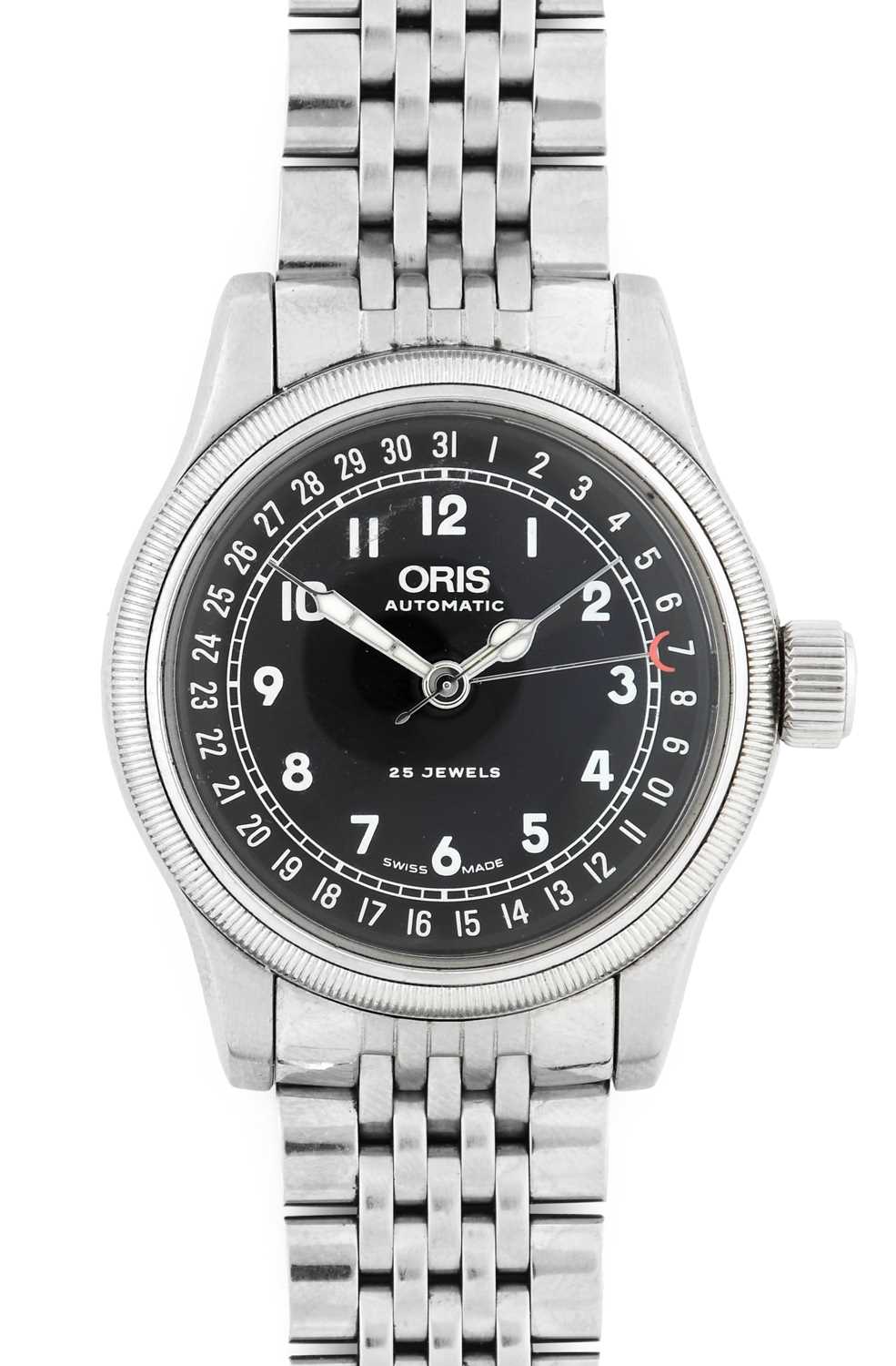 Oris: A Stainless Steel Automatic Calendar Centre Seconds Wristwatch, signed Oris, model: Big
