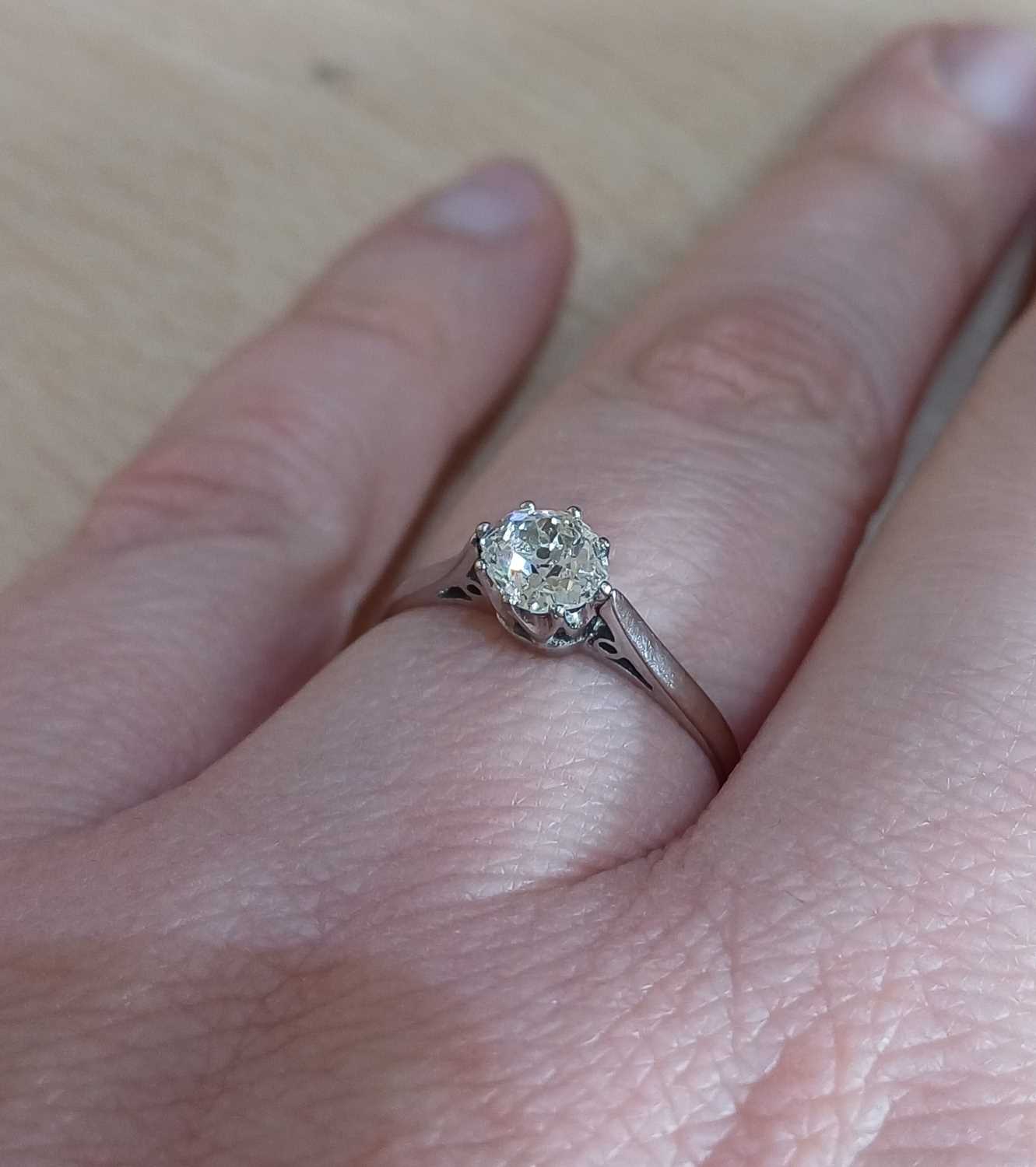 An 18 Carat White Gold Diamond Solitaire Ring the old cut diamond in a claw setting, to a tapered - Image 4 of 4