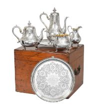 A Four-Piece Victorian Silver Tea and Coffee-Service With Two Salvers En Suite, The Tea and Coffee-