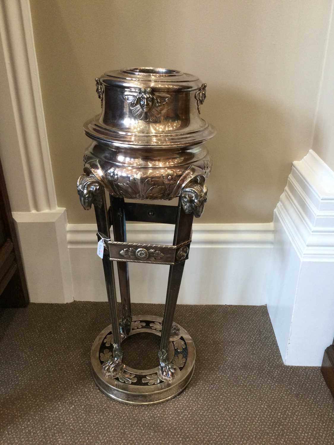 A German Silver Plate Wine-Cooler, Liner and Stand, by Arthur Krupp, Berndorf, 20th Century - Image 4 of 12