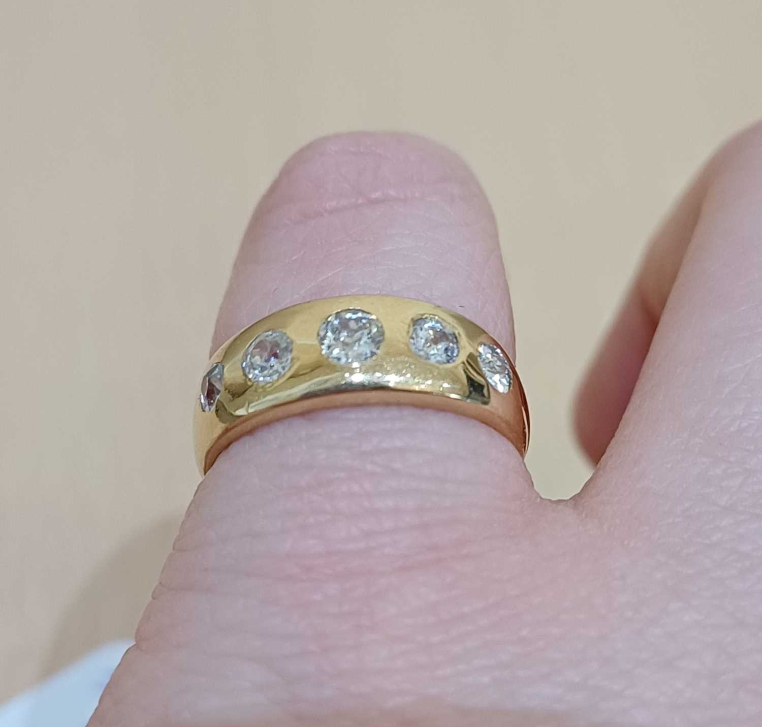 An 18 Carat Gold Diamond Five Stone Ring the graduated old cut diamonds inset into a tapered - Image 2 of 5