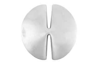 A Silver Brooch, designed by Nanna Ditzel for Georg Jensen of abstract circular form with two slits,