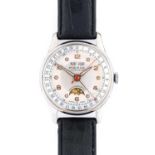 Pierce: A Chrome Plated Triple Calendar Moonphase Wristwatch, signed Pierce, circa 1955, manual