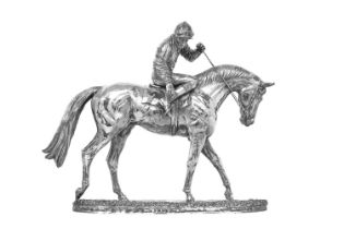 An Elizabeth II Silver Horse and Jockey Model, by Camelot Silverware, Sheffield, 1994, Modelled by